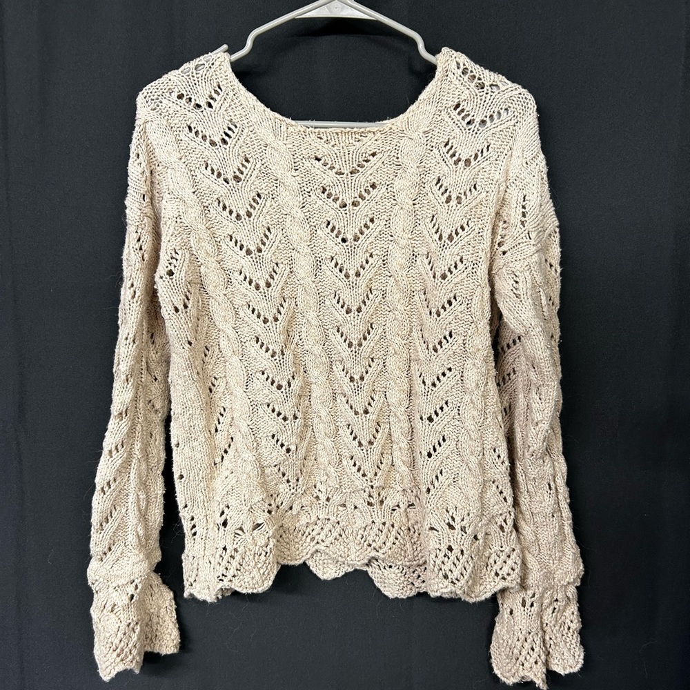 Vintage Black Swan Cream Lace Knit Sweater Boho Openwork Coquette L